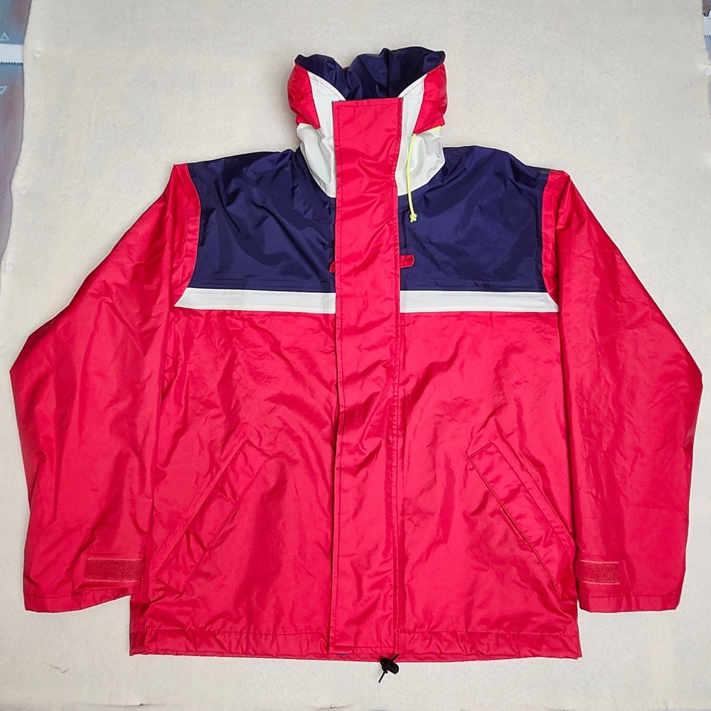 Vintage Colorblock Sailing Jacket Technical Waterproof Nylon Red Navy Mens L